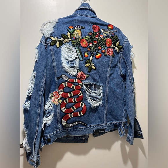Handmade Distressed and Patchwork Denim jacket - Picture 2 of 6
